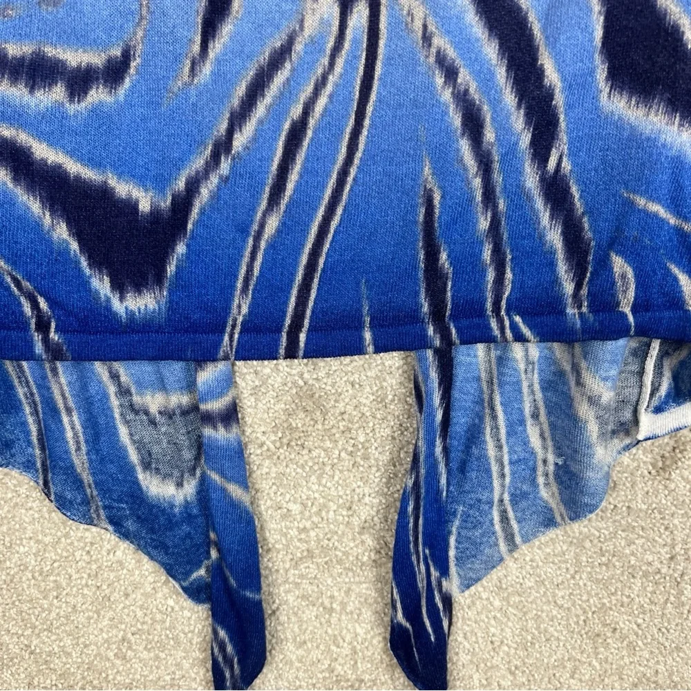 Chico’s Cardigan Womens 0 Blue White Short Sleeve Lightweight Rayon Blend- 2432*